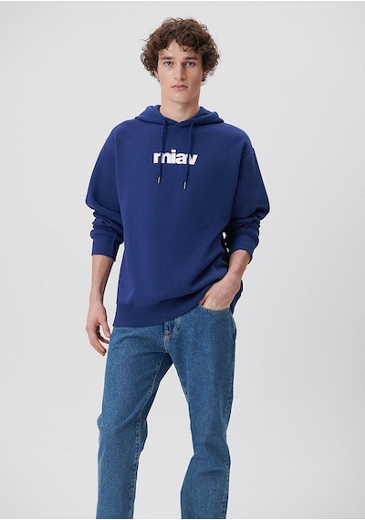 Mavi - Mavi Logo Baskılı Kapüşonlu Mavi Sweatshirt 0s10001-70722 Mavi