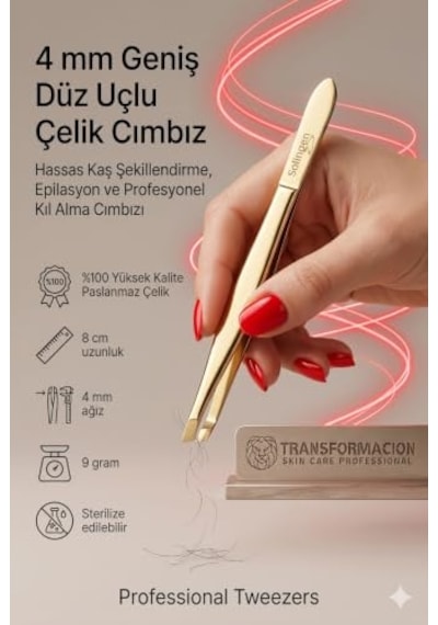 4 Mm Geniş Düz Uçlu Çelik Cımbız - Hassas Kaş Şekillendirme, Epilasyon Ve Profesyonel Kıl Alma Cımbızı Solingen Professional 721184