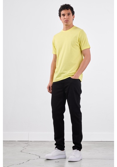 Dufy Sarı Bisiklet Yaka Pamuklu Düz Renk Slim Fit Erkek T-shirt Sarı