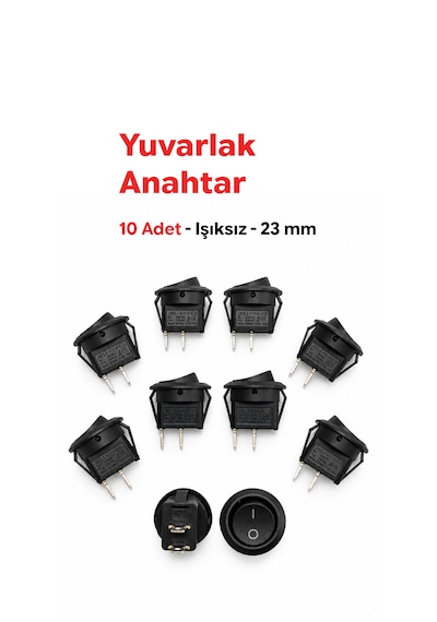 Yuvarlak Anahtar On-off 2 Pin 23 Mm Siyah Işıksız 10 Adet Aç Kapa Switch Mini Buton 6a 220v Ac - 10a 125v Ac