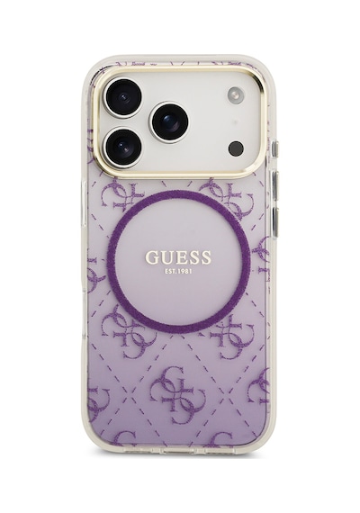 Apple Uyumlu iPhone 17 Pro Kılıf Guess Lisanslı M-safe Şarj Özellikli 4g Desenli Simli Silikon Kapak Mor Mor