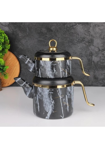 Arow Oolong Granit Çaydanlık Takımı - Siyah - Tr-4442 Siyah