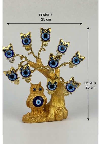 Baykuş Figürlü Gold Renkli Nazar Ağacı