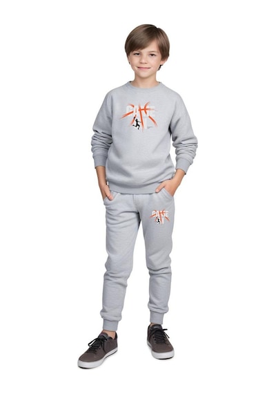 Panios Kids Yuvarlak Yaka Game On Baskılı Erkek Çocuk Eşofman Takımı Gri