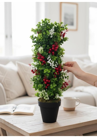 Yapay Çiçek Siyah Saksıda Kokinalı Yeşil Şimşir Ağacı 70 30cm Yeşil