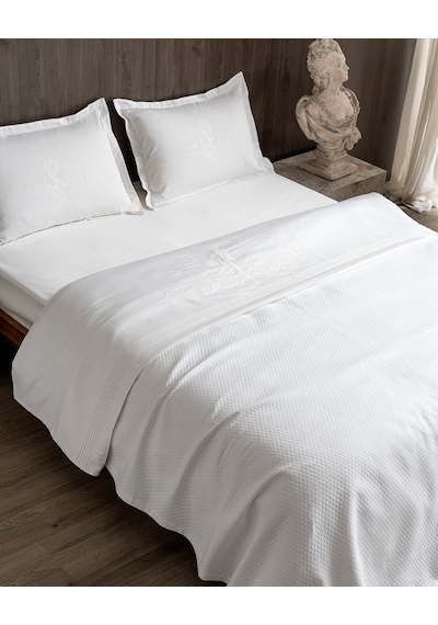 Madame Coco Elise Çift Kişilik %100 Pamuk Nakışlı Pike Takımı - Beyaz 8684427226131 Beyaz