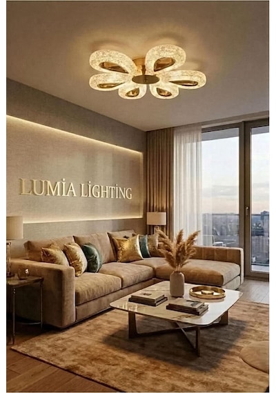 LumiaLighting Damla Model 6"lı Gold Kumandalı 3 Renk Modu Ledli Modern Plafonyer Salon Mutfak Çocuk Yatak Odası Led Avize
