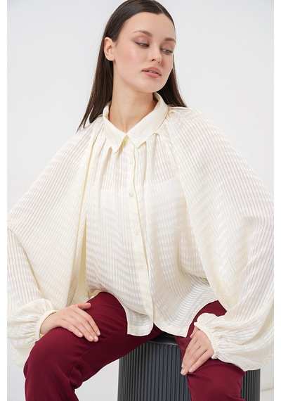 Bigdart Kadın Yarasa Kol Oversize Gömlek 20368 - Ekru