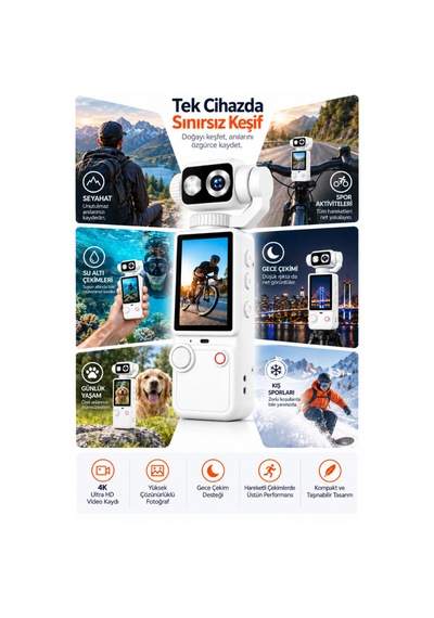 4k Ultra Hd Dijital Kamera 180 Dönen Lens Taşınabilir Video Fotoğraf Kamera 32gb Hafıza Kartı Hediye