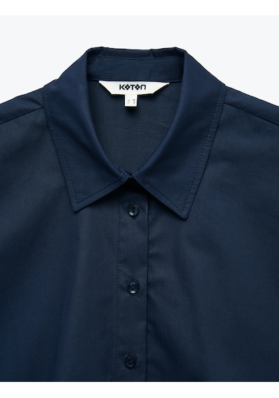 Koton Pamuklu Boxy Fit Kolsuz Poplin Gömlek Lacivert 7wak60150pw