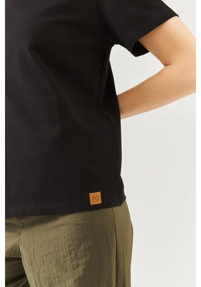 Kadın Rahat %100 Pamuklu Penye Bisiklet Yaka Kısa Kol Basic T-shirt SIYAH