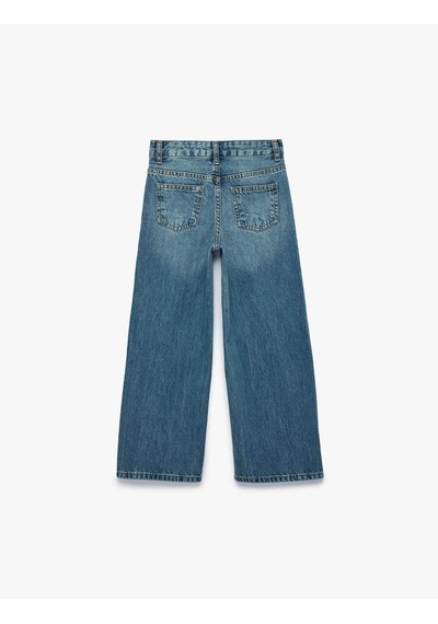 Koton Mom Fit İndigo Kız Çocuk Jean Pantolon 7wkg40036ad