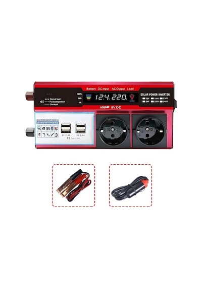12v 2000w Modifiye Sinus İnverter Araç Ve Güneş Enerjisi Uyumlu, Çift Usb, Çift Priz Ve Çakmaklık