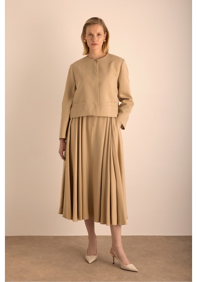 Aker Camel Yakasız Kısa Ceket Camel Camel