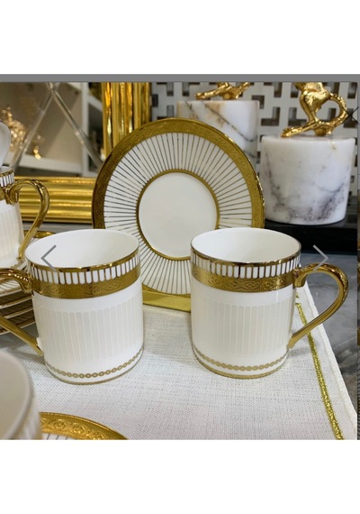 Muba Consept Kaitlyn 6 Kişilik Porselen Kahve Fincan Takımı 90 Cc Beyaz Gold