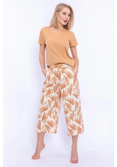 Pierre Cardin Arnetta Camel Renk Kadın Kısa Kollu Pijama Takımı Çok Renkli