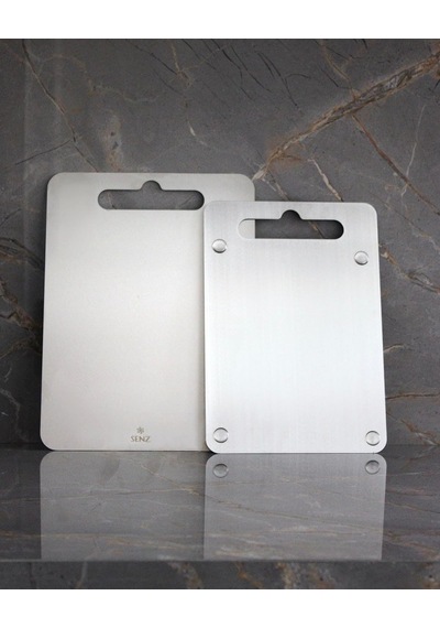 Paslanmaz Çelik Doğrama Tahtası Büyük Boy Ve Küçük Boy 2'li Set 20x30 Ve 25x33 Cm