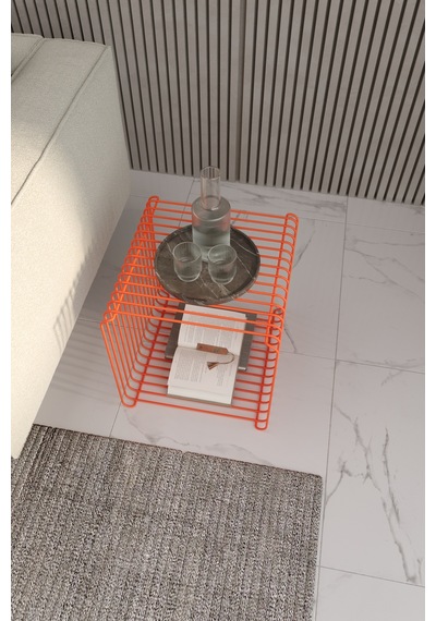 Valencia Dopamineminimalist Metal Tel Kare Yan Sehpa Modern Küp Yan Sehpa & Modüler Kitaplık Turuncu