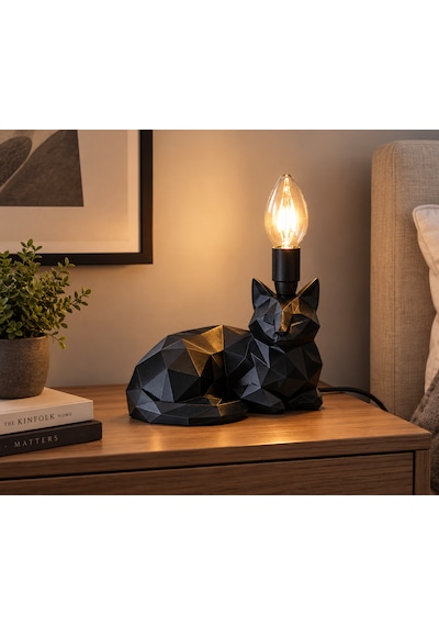 3d Baskı Siyah Kedi Figürlü Dekoratif Masa Lambası