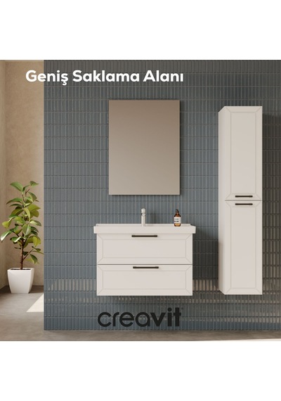 Creavit D20 65 Cm İki Çelmeceli Lavabo Dolabı Beyaz Lake Kapak Antrasit