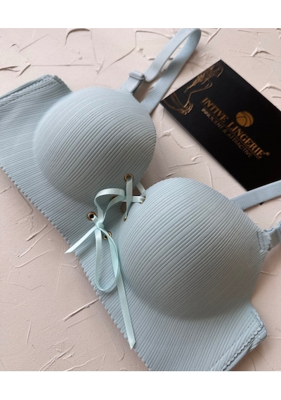 Jennifer Balensiz Push-up Destekli Lazer Kesim Dikişsiz Önden Bağ Mavi