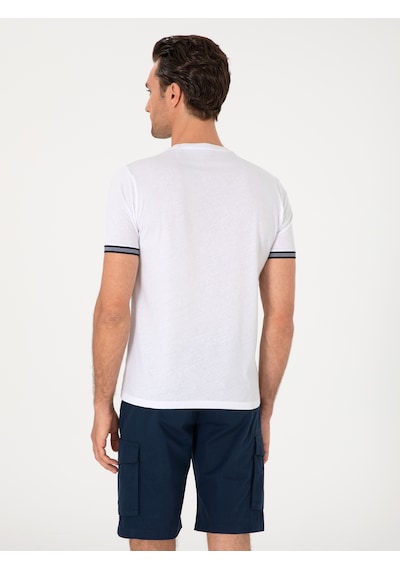 Beyaz Regular Fit %100 Pamuk Bisiklet Yaka T-shirt