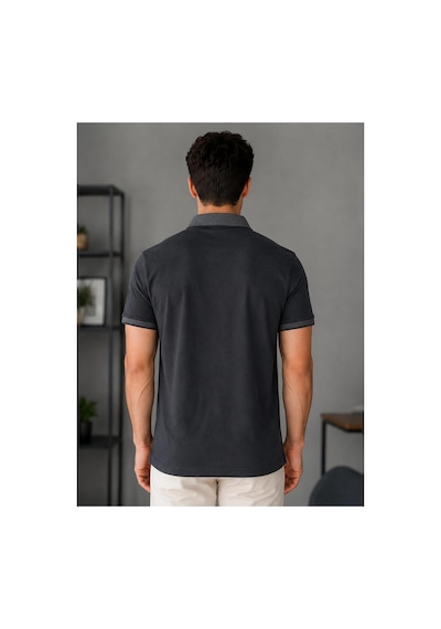 Roballi Erkek Çekmeyen Pamuklu Kumaş Kıvrılmaz Polo Yaka T-shirt Siyah