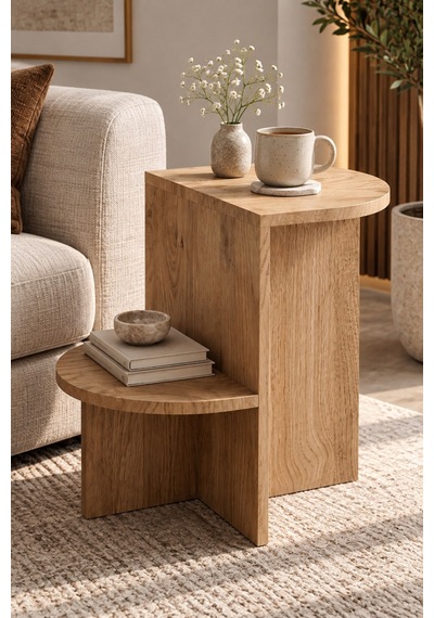 Sulorahome Modern Tasarım Raflı Yan Sehpa Açık Meşe