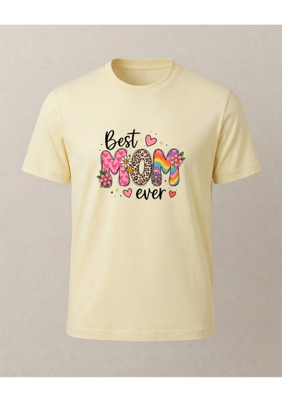 Best Mom Ever Baskılı Anne T-shirt'ü Sarı