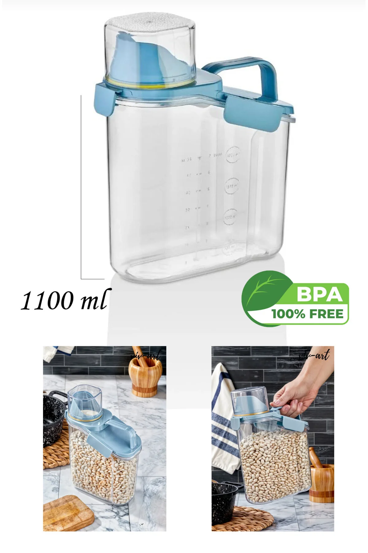 Bakliyat Ve Deterjan Saklama Kabı 1100ml mavi