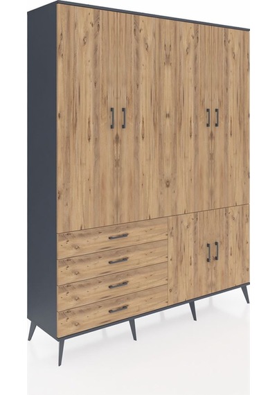 Hyperion Gardrop 7 Raflı 4 Çekmeceli Tek Askılı 176x44x221 Antrasit-çam Çam Hyperion Gardrop 7 Raflı 4 Çekmeceli Tek Askılı 176x44x221 Antrasit-çam Çam