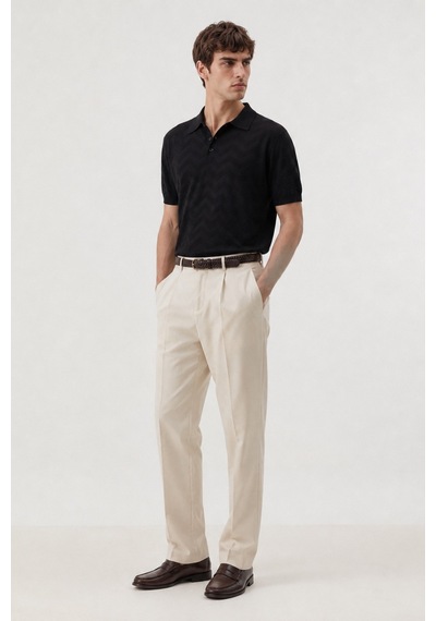 Antioch Zigzag Desenli Polo Yaka Triko Erkek T-shirt Siyah