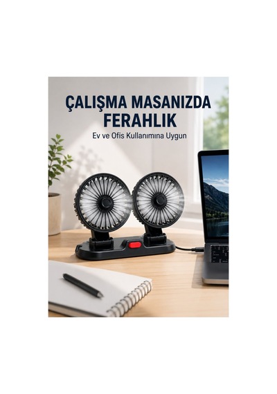 Araç Ve Ev Kullanımına Uygun Çift Başlıklı Masaüstü Vantilatör - Hs08378334-4539