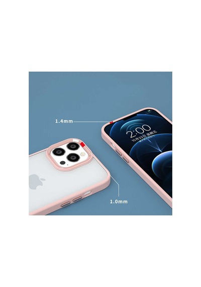 Iphone 14 Pro Max Uyumlu Kılıf Kenarları Parlak Arkası Şeffaf Hassas Butonlu Renkli Kapak Colr16446-pembe Açık