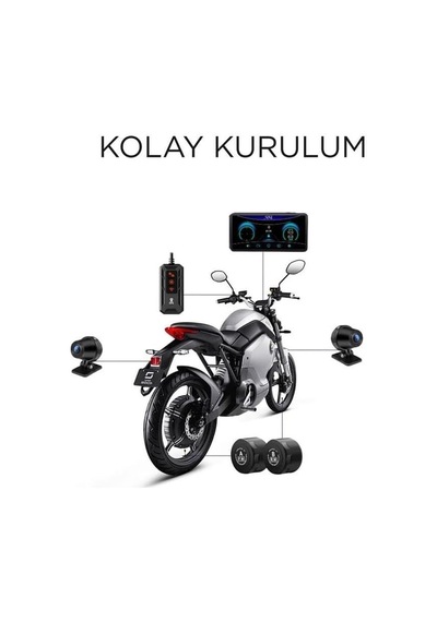 M8e Siyah Ultra Hd Wifi Ön+arka Kamera Ve Tekerlerk Basınç Göstergesi Motorsiklet Carplay