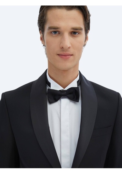 Kip Siyah Slim Fit Şal Yaka Dokuma Smokin Takım Elbise Siyah