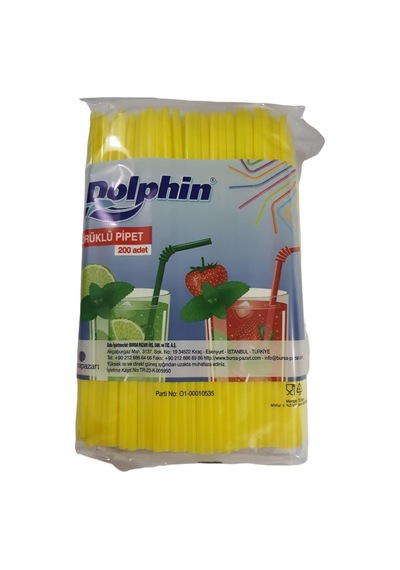 Dolphin Renkli Körüklü Pipet Boy : 21,5 Cm Pk:200 Lü 5 Mm Çap Paketler Tek Renktir