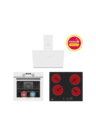 Simfer 4 Fonksiyon Trend Dijital Beyaz Power Turbo Elektrikli 3'lü Ankastre Set (Fırın + Elektrikli Ocak + Davlumbaz)