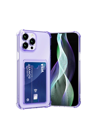 Teknomoda Apple Uyumlu iPhone 16 Pro Kılıf Kartlıklı Anti Şok Korumalı Şeffaf Silikon Lila Lila