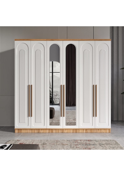 Flora 6 Kapaklı Aynalı Komple Mdf Gardırop - Elbise Dolabı Flora 6 Kapaklı Aynalı Komple Mdf Gardırop - Elbise Dolabı