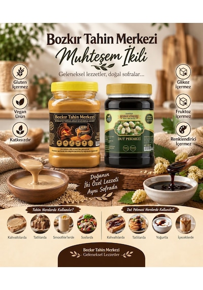 Bozkır Tahin Merkezi Ata Tohum Altın Susam Kavrulmuş Tahin 930g- Geleneksel Dut Pekmezi 950g Doğal