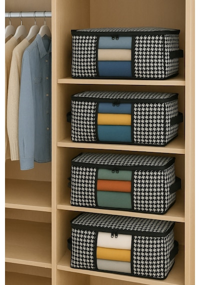 Formeya Lüks Pencereli Kazak-pike-battaniye Hurcu 40x40x30 Cm 4 Adet Siyah