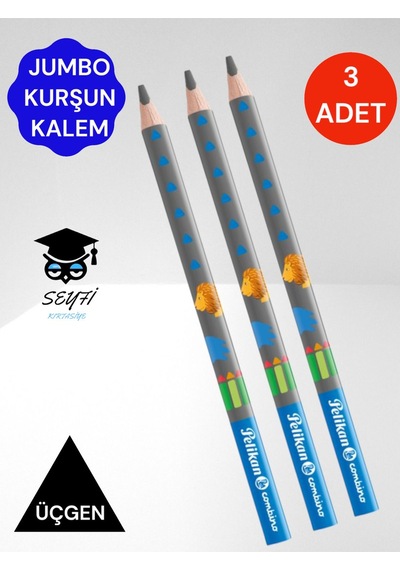 Pelikan Jumbo Üçgen Kurşun Kalem 3 Adet Combino Hayvan Desenli Başlangıç Kalemi B Derece Uzay