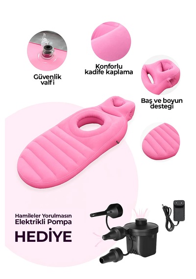 Robo Şişme Hamile Yatağı + Elektrikli Şişirme Pompası Pembe
