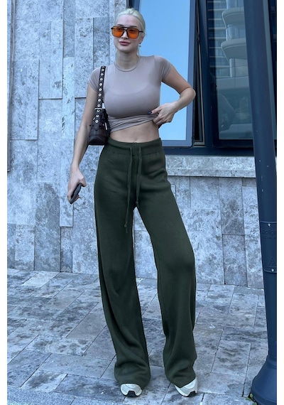 Haki Beli Ayarlanabilir Geniş Paça Pantolon Mg2089 Haki