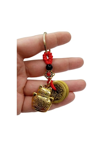 Çin Feng Shui Şans Ve Bereket Parası Maneki Neko Metal Anahtarlık