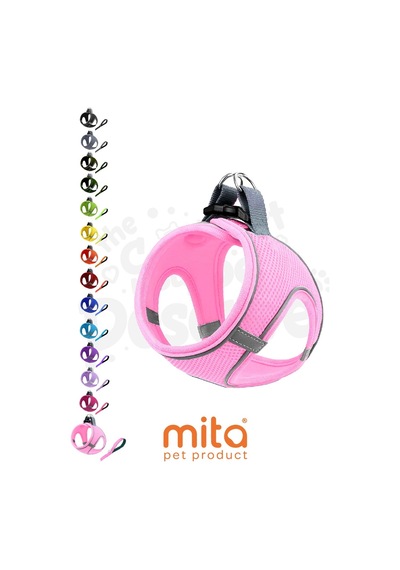 Mita Air Mesh Kedi Köpek Göğüs Tasması Çift Reflektörlü, Terletmeyen Açık Pembe