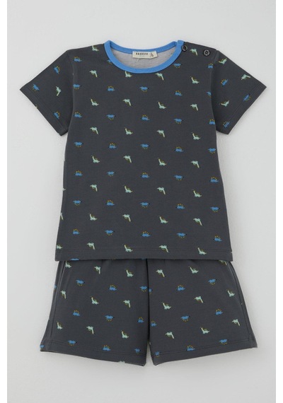 Breeze Erkek Bebek Şortlu Pijama Takım Renkli Dinozor Desenli 9 Ay-3 Yaş, Antrasit