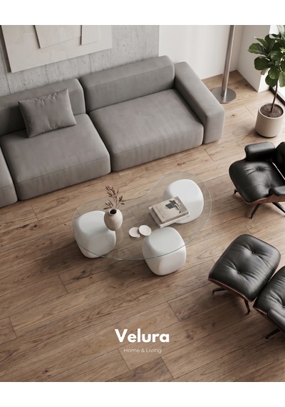 Modern Orta Sehpa & Küre Sehpa & Top Sehpa & Şeffaf Fasulye Cam & Beyaz Zar