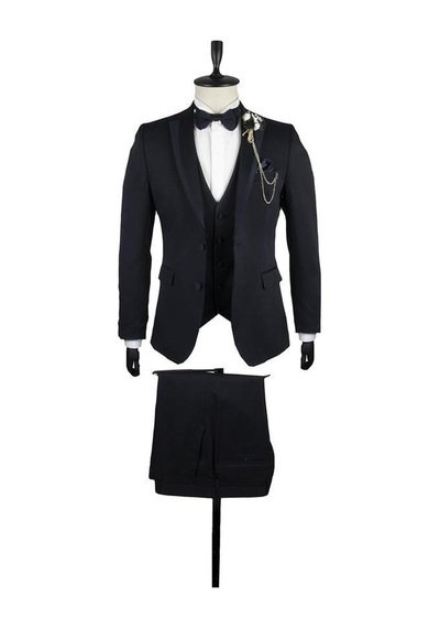 İmza Desenli Armürlü Mono Yaka Astarlı Yelekli 6 Drop Slim Fit Dar Kesim Smokin Damatlık 1001220202-Koyu Lacivert İmza Desenli Armürlü Mono Yaka Astarlı Yelekli 6 Drop Slim Fit Dar Kesim Smokin Damatlık 1001220202-Koyu Lacivert